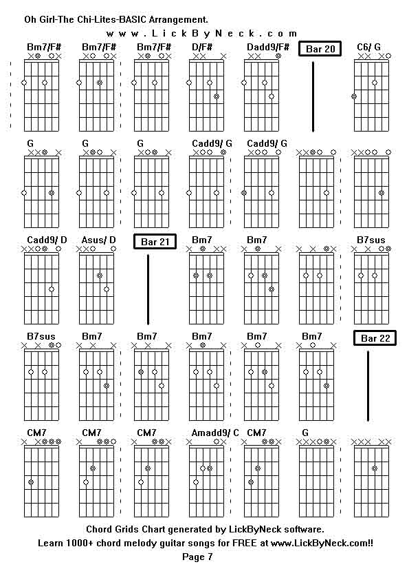 Chord Grids Chart of chord melody fingerstyle guitar song-Oh Girl-The Chi-Lites-BASIC Arrangement,generated by LickByNeck software.